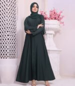 “Zanab Dubai Placket Abaya by Al Sanaya with front open style and contrasting Georgette scarf”