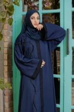 “Aab Raah Premium Abaya by Al Sanaya with hand embellishments and hidden buttons”