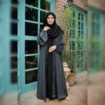 Zimal Grey-Black Abaya with Attached Inner by Alsanaya