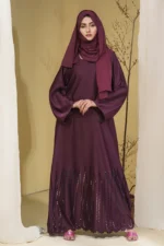 Leena Maroon Maxi Abaya with Matching Scarf - Luxurious Nidah Fabric, Modern Trendy Design,-Al Sanaya