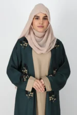 Naafia Abaya with Handwork and Contrast Hijab by Alsanaya