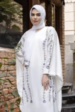 Emaan Embroidery Abaya in White with Hijab by Alsanaya