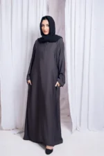 Yalina Grey Abaya with Zip Pockets by Alsanaya