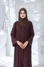 “Elegant Muskan brown Abaya by Al Sanaya with intricate stonework”