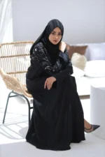 Black Floral Abaya online in pakistan with 3D Flower Work by Alsanaya