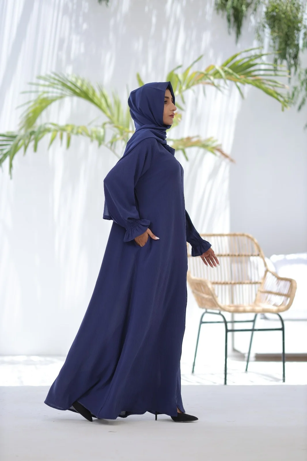 A coloured abaya in pastel hues, perfect for casual wear