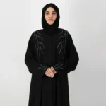 Sumayyah Black Abaya with Grey Handwork by Alsanaya